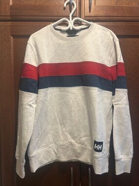 Helly Hansen Light Gray Crewneck with Red & Navy Chest Stripes